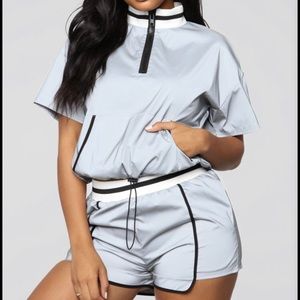Fashion Nova 2 piece reflective shorts track set